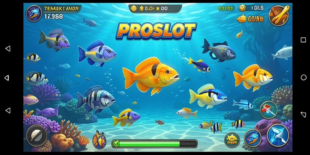 Screenshot gameplay PROSLOT yang menampilkan aksi Tembak Ikan yang mendebarkan.