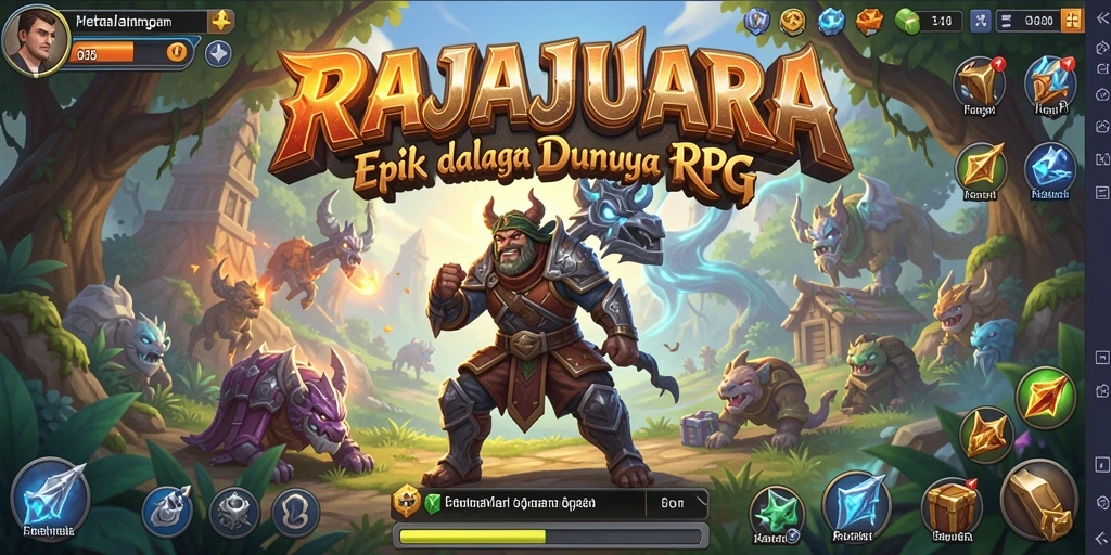 Screenshot gameplay RAJAJUARA yang menunjukkan pertempuran epik dan eksplorasi dunia RPG.