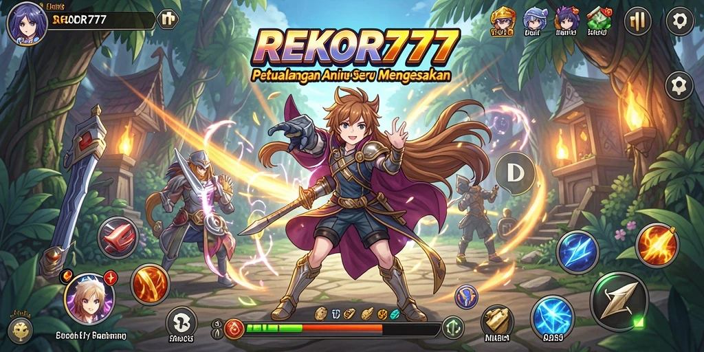 Tangkapan layar gameplay seru dari REKOR777 dengan karakter Anime.