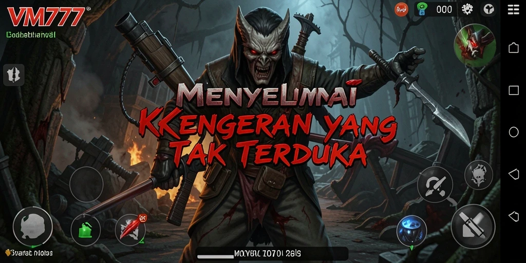 Screenshot menunjukkan momen menegangkan dalam game horror VM777.